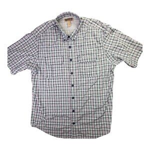 Duluth Trading Shirt Mens XL Tall Blue Gray Plaid Button Up Vented Pockets Gorp
